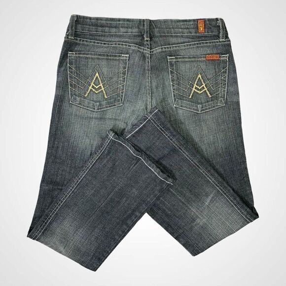 7 For All Mankind Womens 30 (32x27) Black Bootcut A Pocket Y2K‎ Whiskered - Picture 1 of 10